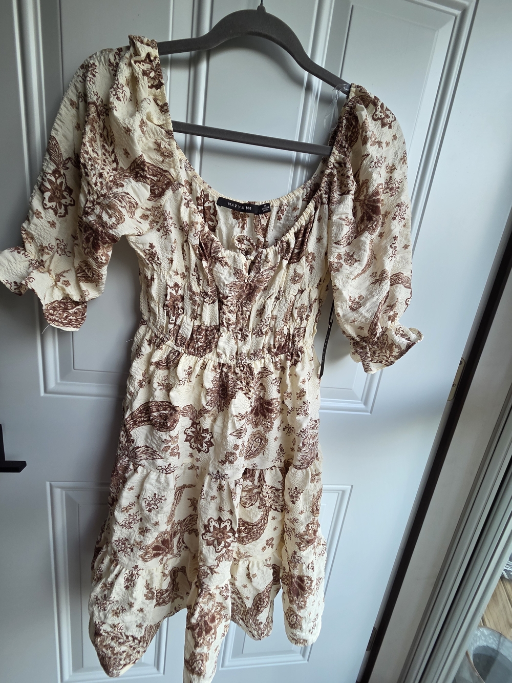 Mary And Mo Cream Dress with Brown Paisley Print